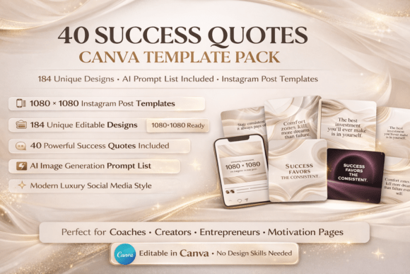 40 Success Quotes Canva Templates Bundle