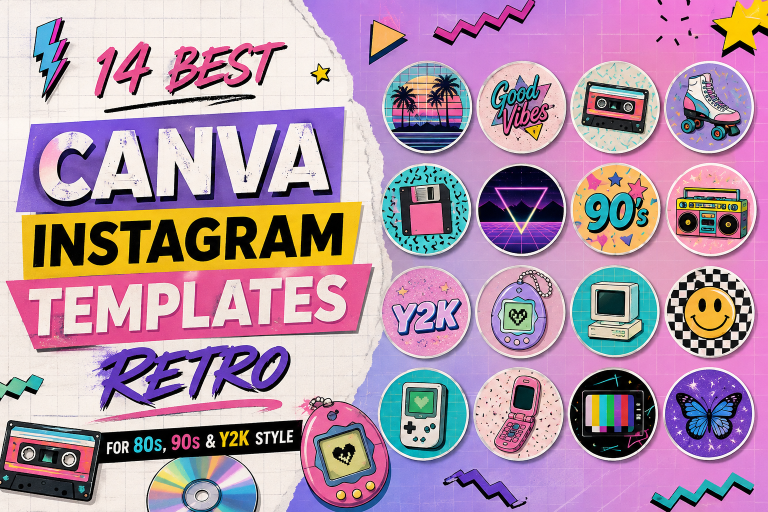 14 Best Canva Instagram Templates Retro for 80s, 90s & Y2K Style
