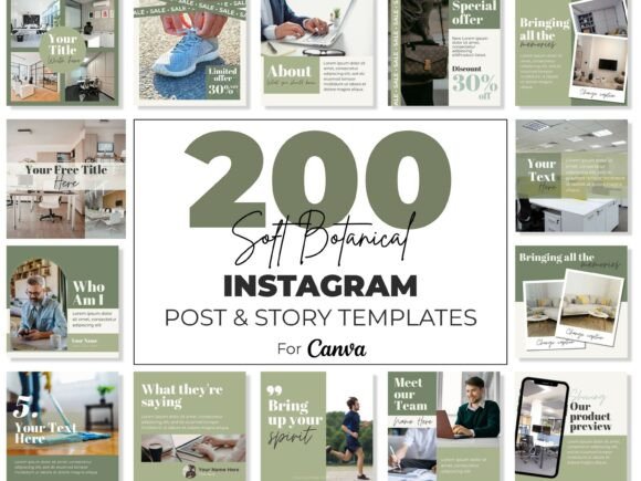 Green Botanical Instagram Canva Template